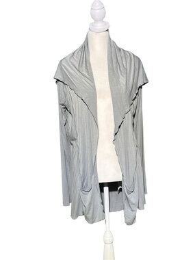 ANGELROX "Cardi" Grey Bamboo Spandex Draped Waterfall Cardigan Pockets OSFM
